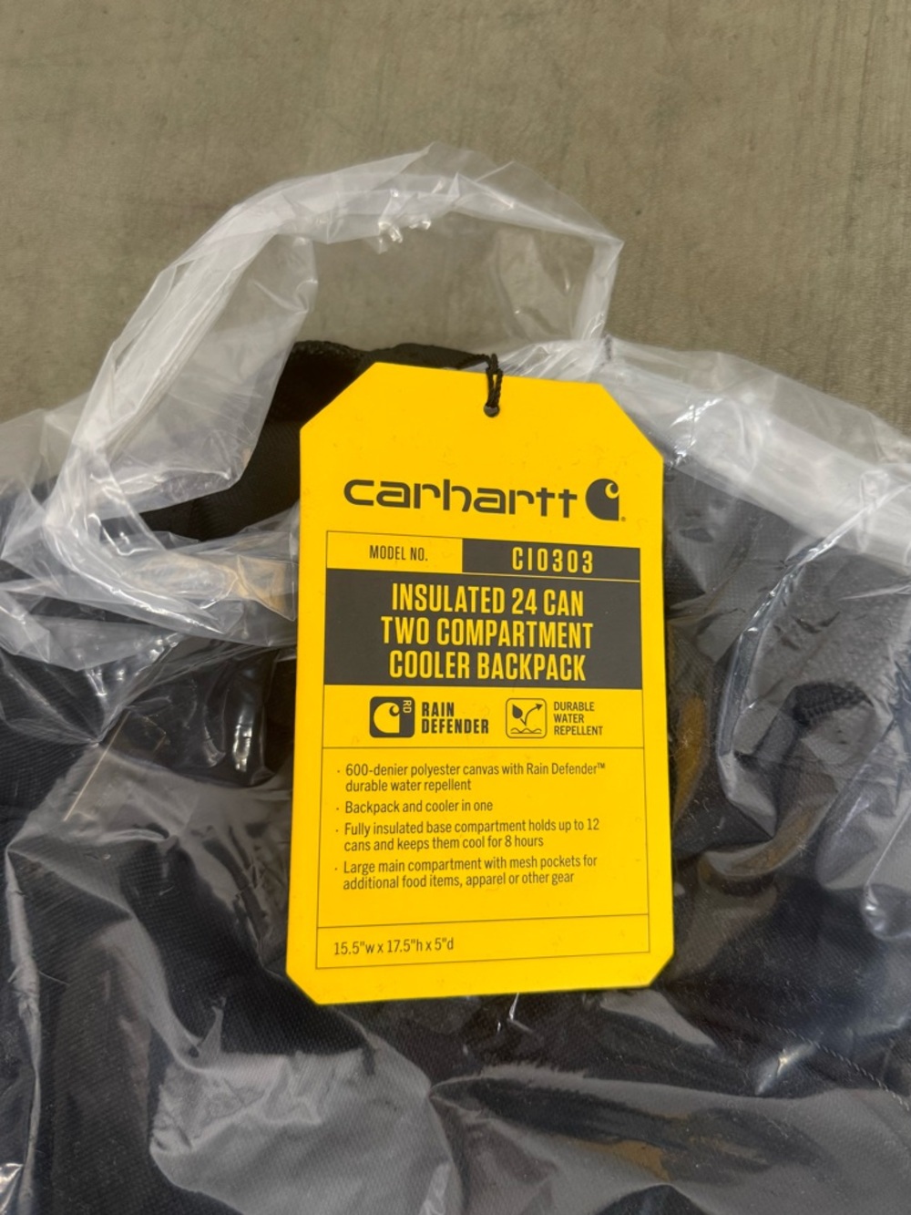 Carhartt Black 2-in-1 Backpack: Insulated Cooler +Gear Compartment-Rain Defender - Picture 7 of 14